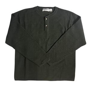 ORVIS Men's Waffle-Knit Henley 100% Wool Sweater - Green - Size: L - Excellent